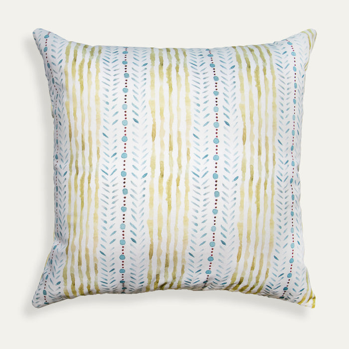 Julia made-to-order decorative pillow with soft green and blue vertical stripe pattern, manufactured in the USA with short lead times