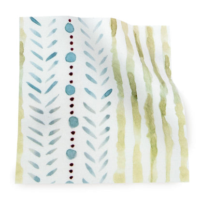 Julia made-to-order cotton fabric with blue and green abstract stripes and dots, crafted in the USA with short lead times