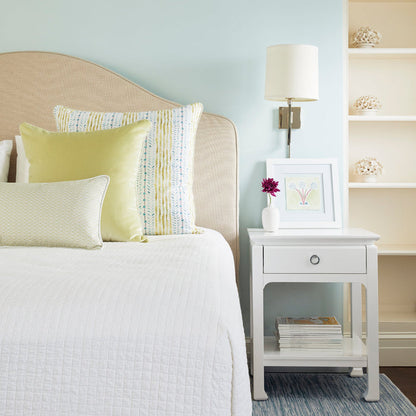Julia made-to-order decorative pillows with soft yellow and blue vertical stripes, manufactured in the USA with short lead times
