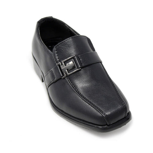 Junior Slip-on Dress Loafers w/ Side Buckle- Black