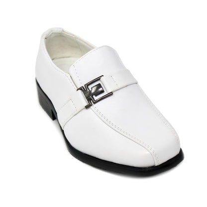Junior Slip-on Dress Loafers w/ Side Buckle- White