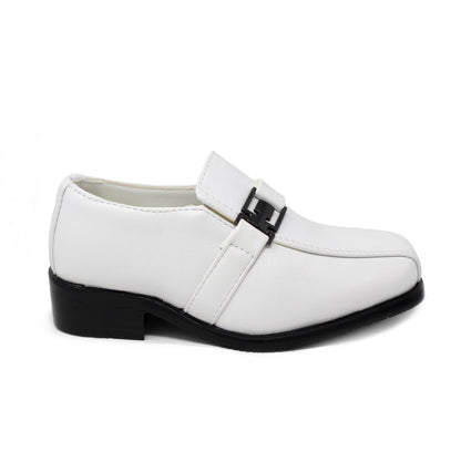 Junior Slip-on Dress Loafers w/ Side Buckle- White