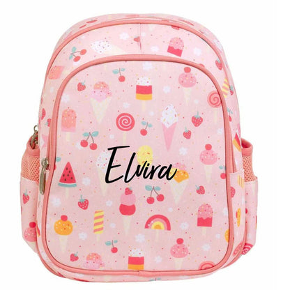 Personalisierbarer A Little Lovely Company Rucksack Eiscreme mit Isolierfach und Plott – rosa 16-Liter-Kinder-Rucksack für Kita und Ausflüge
