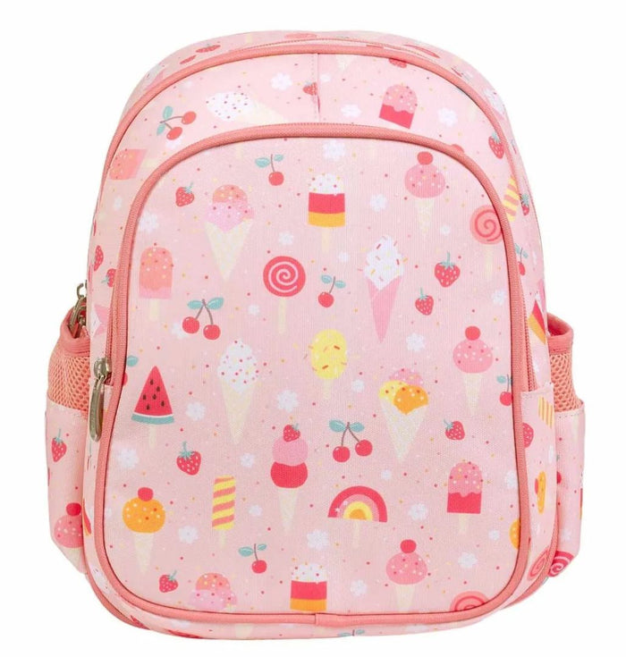 Rucksack mit Isolierfach Eiscreme von A Little Lovely Company – rosa Kinder-Rucksack mit gepolstertem Rücken, Seitenfächern und Brustgurt