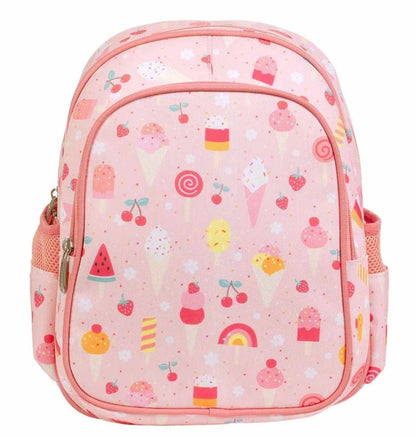 Rucksack mit Isolierfach Eiscreme von A Little Lovely Company – rosa Kinder-Rucksack mit gepolstertem Rücken, Seitenfächern und Brustgurt