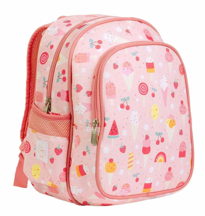 A Little Lovely Company Rucksack Eiscreme mit Isolierfach – rosa gemusterter 16-Liter-Kinder-Rucksack für Snacks, Getränke und Ausflüge