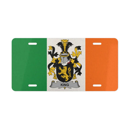 Irish flag license plate featuring the King family crest