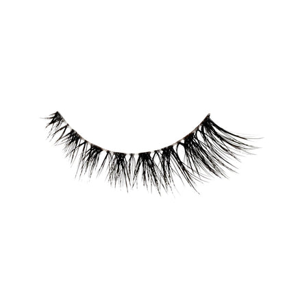 Kitty Cat false lashes features a natural flair for a subtle cat-eye effect, with wispy fibers, natural volume, and a short length.