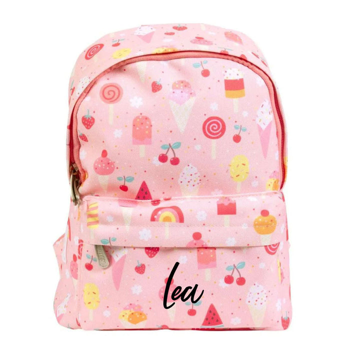 Personalisierbarer A Little Lovely Company Rucksack Eiscreme in Rosa mit Plott – kompakter 7-Liter-Kinder-Rucksack mit Fronttasche