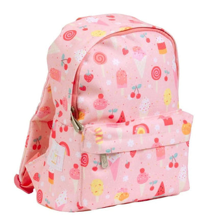 A Little Lovely Company Rucksack klein Eiscreme – Detailansicht des rosa Kinder-Rucksacks mit Brustgurt und gepolsterten Schultergurten