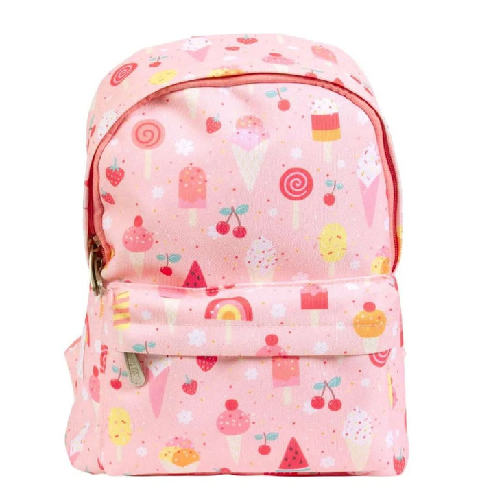 A Little Lovely Company kleiner Rucksack Eiscreme in Rosa – 7-Liter-Kinder-Rucksack mit gepolsterten Trägern, Fronttasche und Brustschnalle