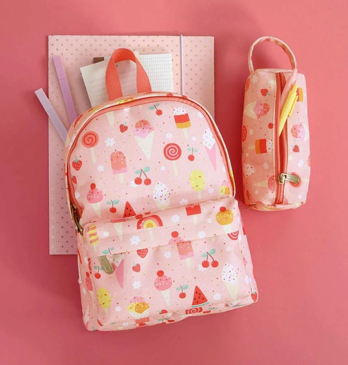 Kleiner Eiscreme-Rucksack von A Little Lovely Company – rosa gemusterter Kinder-Rucksack für Kita, Ausflüge und Schulweg