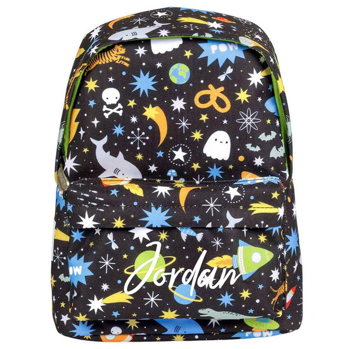 Schwarzer Kinder-Rucksack Galaxy mit Raketen Planeten und Sternen