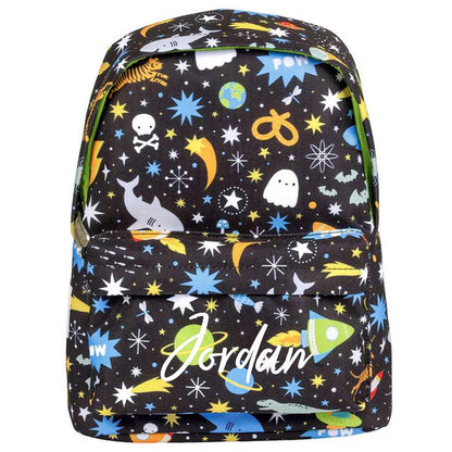 Schwarzer Kinder-Rucksack Galaxy mit Raketen Planeten und Sternen