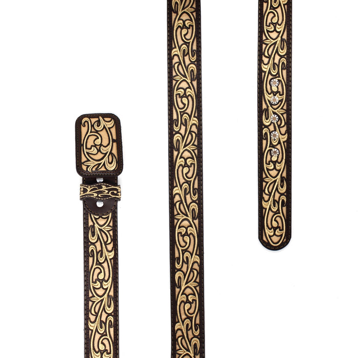 Laser Cowboy Belt w/ Embroidery - Café