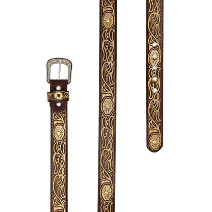 Laser Cowgirl Belt w/ Silver Buckle - Café