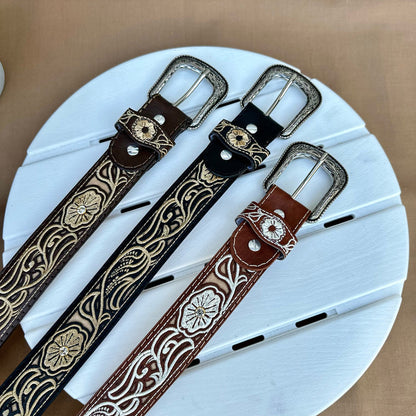 Laser Cowgirl Belt w/ Silver Buckle - Honey