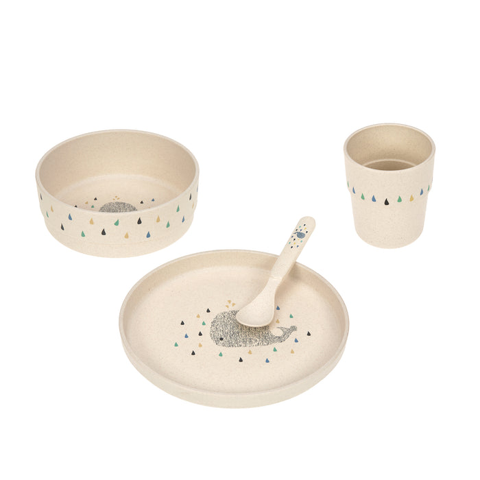 Lässig Little Water Whale Kindergeschirr mit Teller, Schale, Becher und Löffel