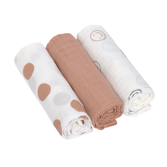 Lässig Tiny Smile Musselintücher Beige im 3er-Set, 85 × 85 cm