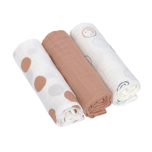 Lässig Tiny Smile Musselintücher Beige im 3er-Set, 85 × 85 cm