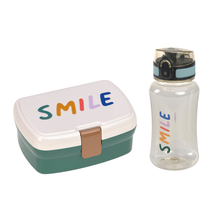 Lässig Little Gang Smile Pausen-Set Grün mit Brotdose und 460-ml-Trinkflasche