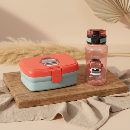 Lässig Tiny Drivers Feuerwehr Pausen-Set mit Brotdose und 460-ml-Trinkflasche