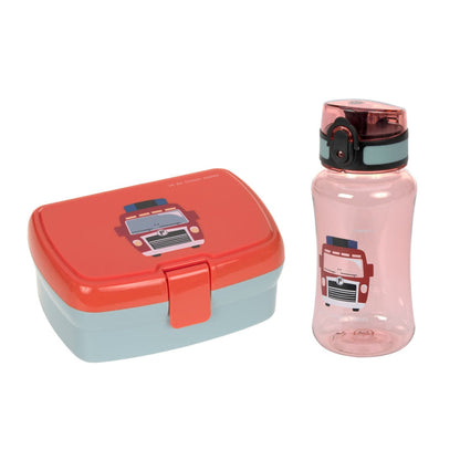 Lässig Tiny Drivers Feuerwehr Pausen-Set mit Brotdose und 460-ml-Trinkflasche