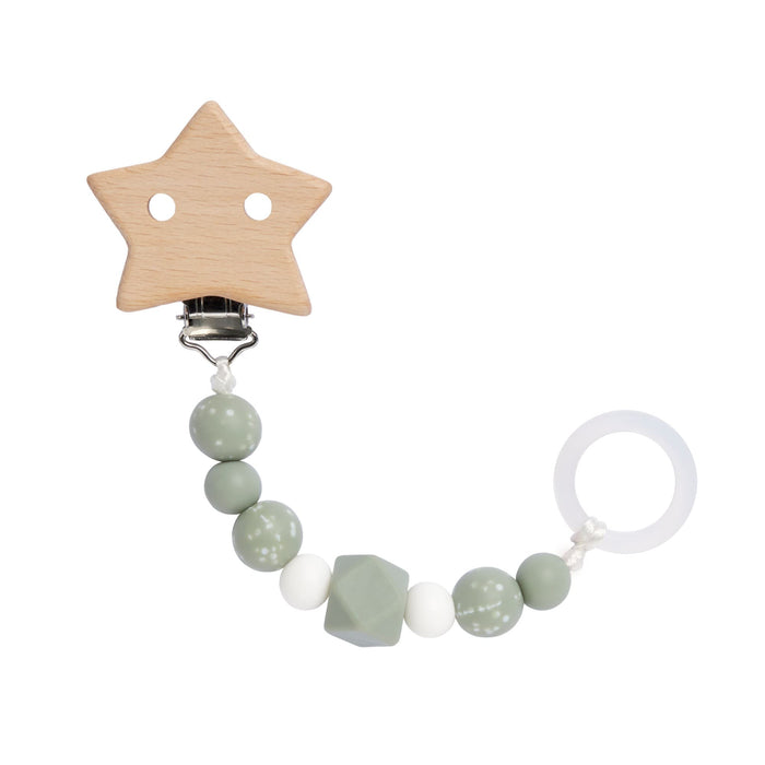 Lässig Schnullerhalter Little Universe Stern in Olive mit Holzclip und Silikonring