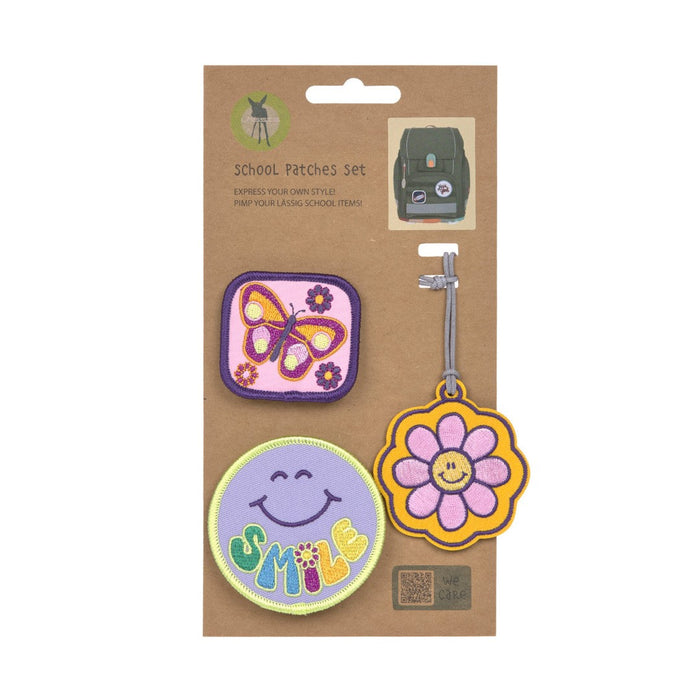 Lässig Schulranzen-Patches und Anhänger Blumen im 3-teiligen Set