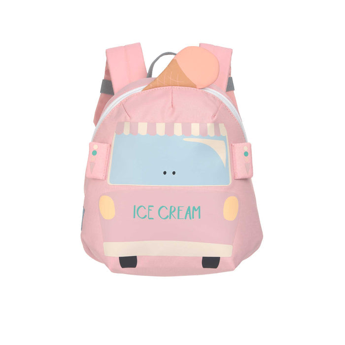 Lässig Kinderrucksack Tiny Drivers Eiswagen Rosa mit Brustgurt und Namensschild