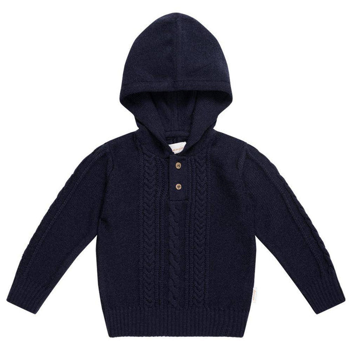 leevje Strick-Hoodie Navy Blau aus Merinowolle Größe 62/68