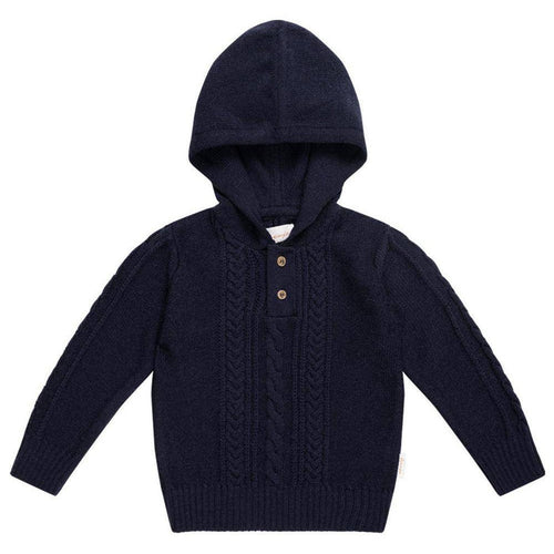 leevje Strick-Hoodie Navy Blau aus Merinowolle Größe 62/68