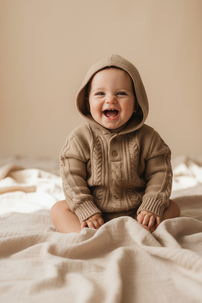 leevje Strick-Hoodie Walnut Braun aus Merinowolle Größe 98/104