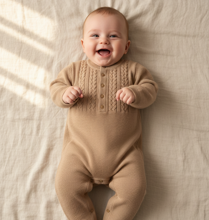 leevje Strick-Onesie Coffee Beige aus Merinowolle Größe 86/92