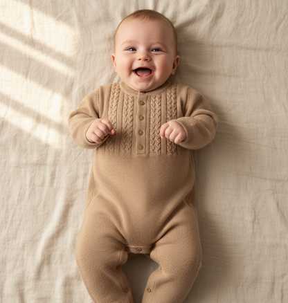 leevje Strick-Onesie Coffee Beige aus Merinowolle Größe 86/92