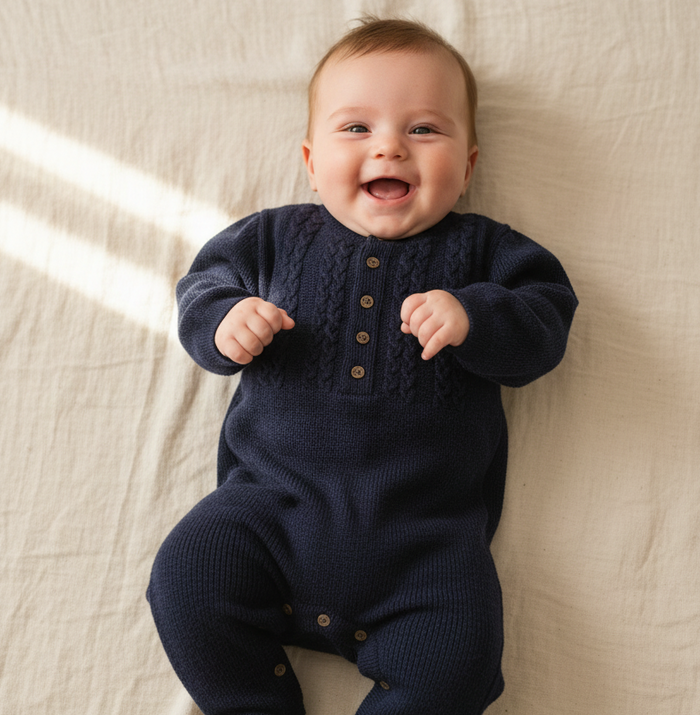 leevje Strick-Onesie Navy Blau aus Merinowolle Größe 86/92