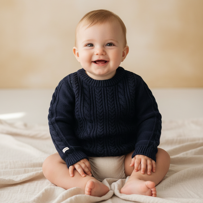 leevje Strickpullover Navy Blau aus Merinowolle