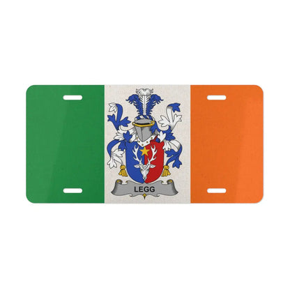 Irish flag license plate featuring the Legg family crest