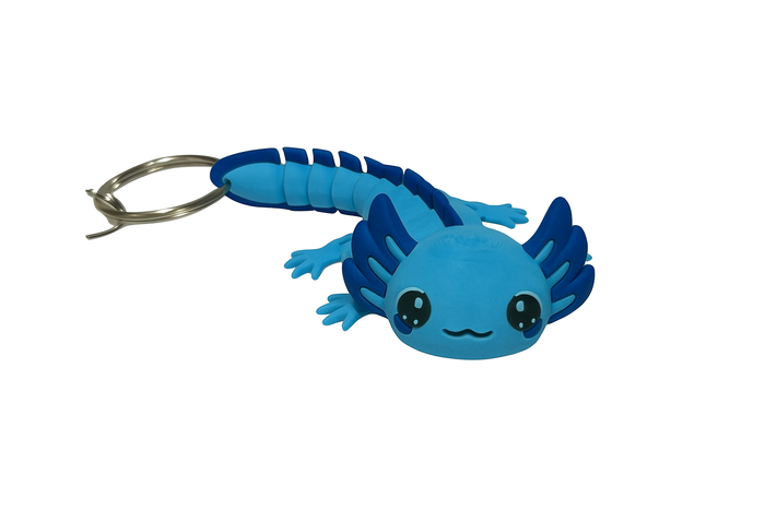 Light Blue Axolotl 3D Printed Keychain - Main View - Karma Train 3D Printing