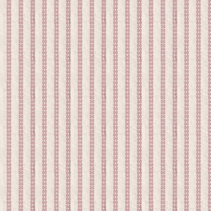 Lilith fabric with delicate embroidered stripes in soft pink on natural linen-blend, perfect for custom curtains by Pepper Home.