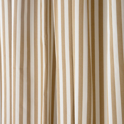 Louisa Camel Woven Shower Curtain with tan and white stripes, made-to-order in the USA with short lead times