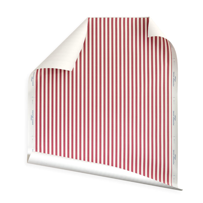 Louisa Cranberry woven stripe fabric in deep red, perfect for custom curtains and made-to-order home accents by Pepper Home