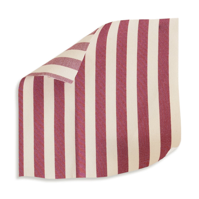 Louisa Cranberry Vertical fabric swatch with bold cranberry stripes, perfect for custom Pepper Home made-to-order decor.