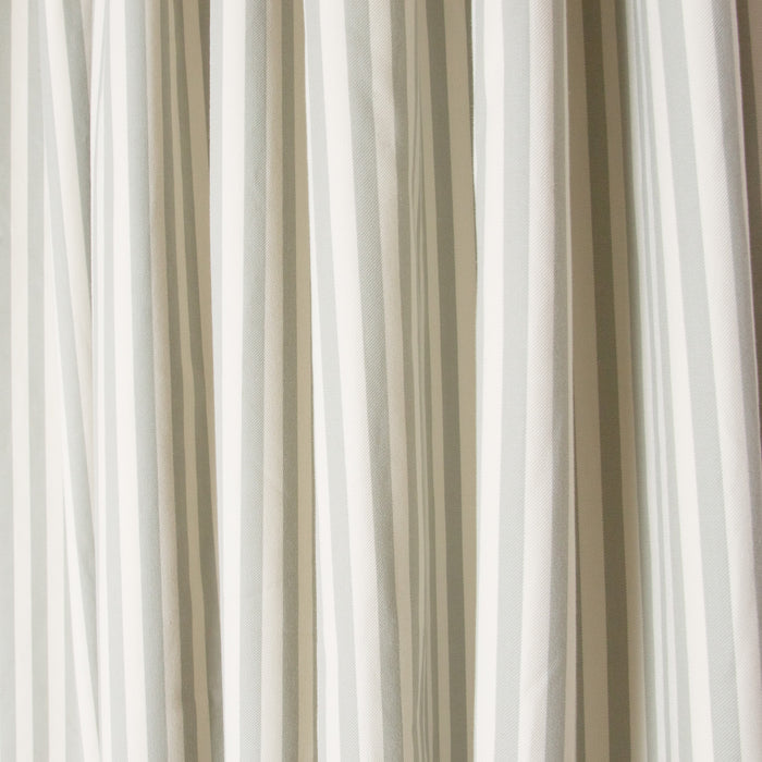 Louisa Sage Woven Curtain in sage and ivory stripes, made to order, manufactured in the USA with short lead times