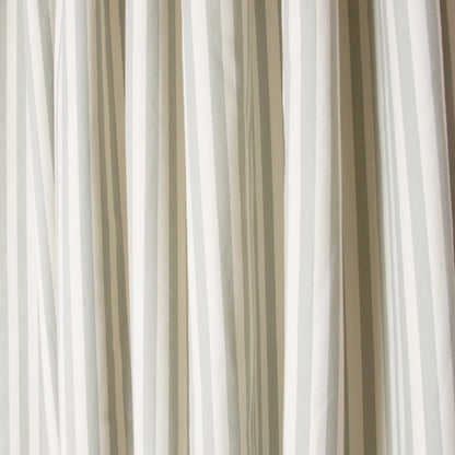 Louisa Sage Woven Curtain in sage and ivory stripes, made to order, manufactured in the USA with short lead times