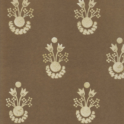 Lucie Cacao wallpaper with subtle floral motifs in warm brown, made-to-order with short lead times, manufactured in the USA quality design