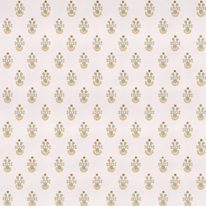 Lucie Chamomile fabric with repeating chamomile motifs on soft cream background, made-to-order, short lead times, USA quality craftsmanship