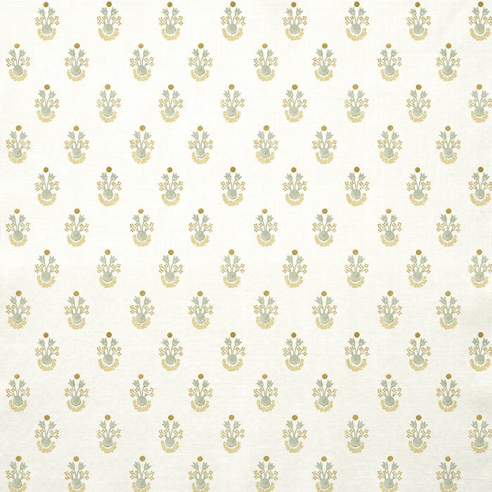 Lucie Chamomile printed fabric with delicate yellow chamomile bouquets on soft cream background, made-to-order, USA quality craftsmanship