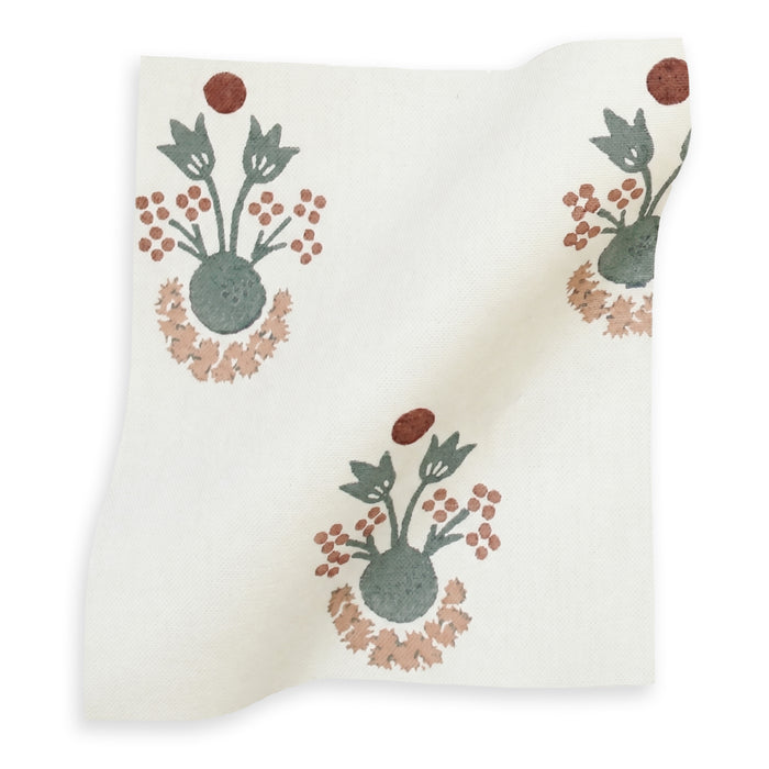 Lucie Harbor fabric with delicate blue floral motifs on soft cream, made-to-order, quick turnaround, crafted in the USA quality