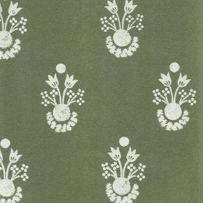 Lucie Olive fabric with white botanical motifs on olive background, made-to-order, short lead times, manufactured in the USA quality